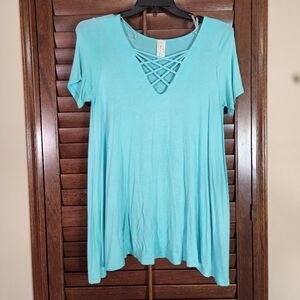 Aqua Short Sleeve Crisscross Tunic Top